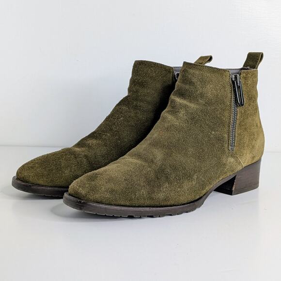 Aquatalia Fantina Suede Ankle Boots 7 Olive Green Minimalist Quiet Luxury Chic - Picture 14 of 14